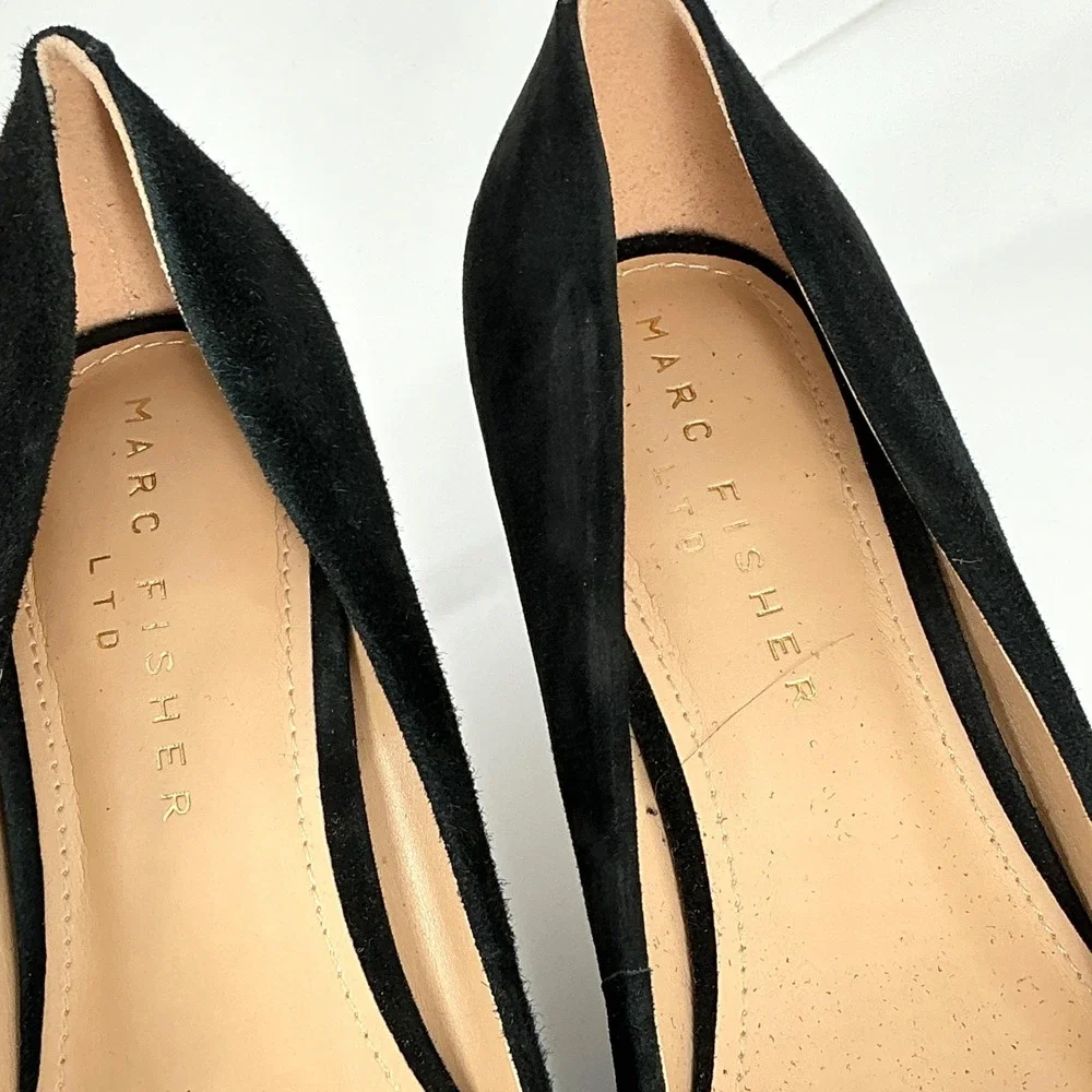 Marc Fisher LTD Size 8 Black Suede Pointed Toe Kitten Heel Pumps Womens - Picture 5 of 11